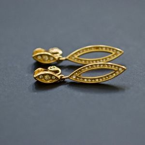 Rare Vintage Monet Gold Tone Diamantés Clip-On Earrings